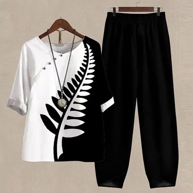 Yassi | Women's Printed Top and Wide Leg Pants Set