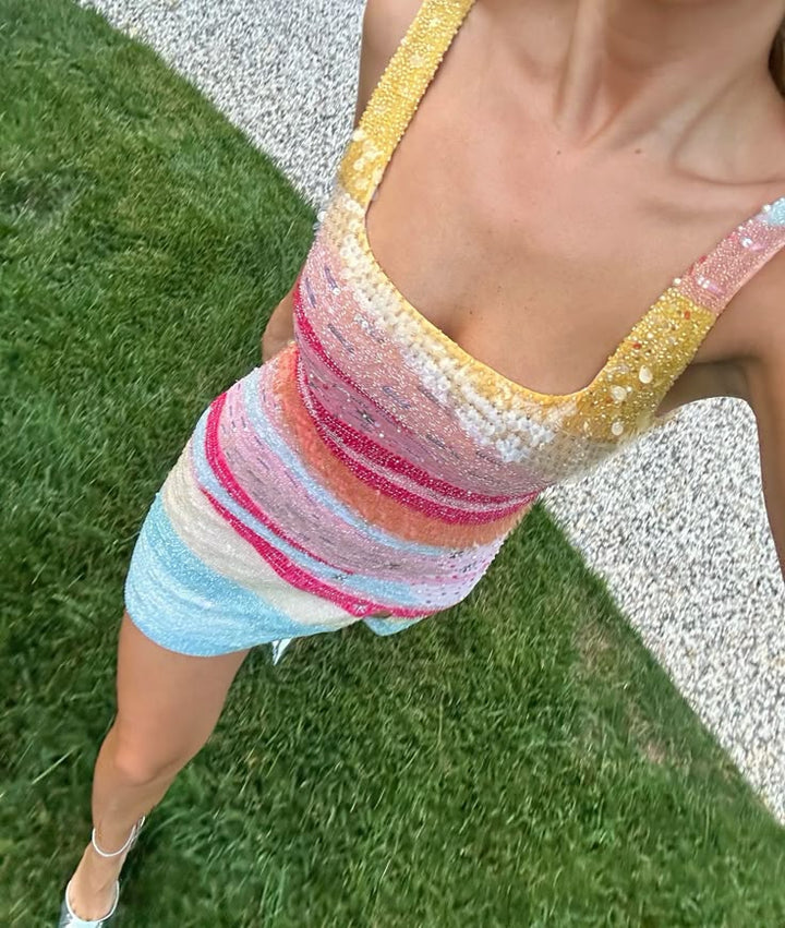 Sabrina | Color Pop Square-Neck Mini Dress