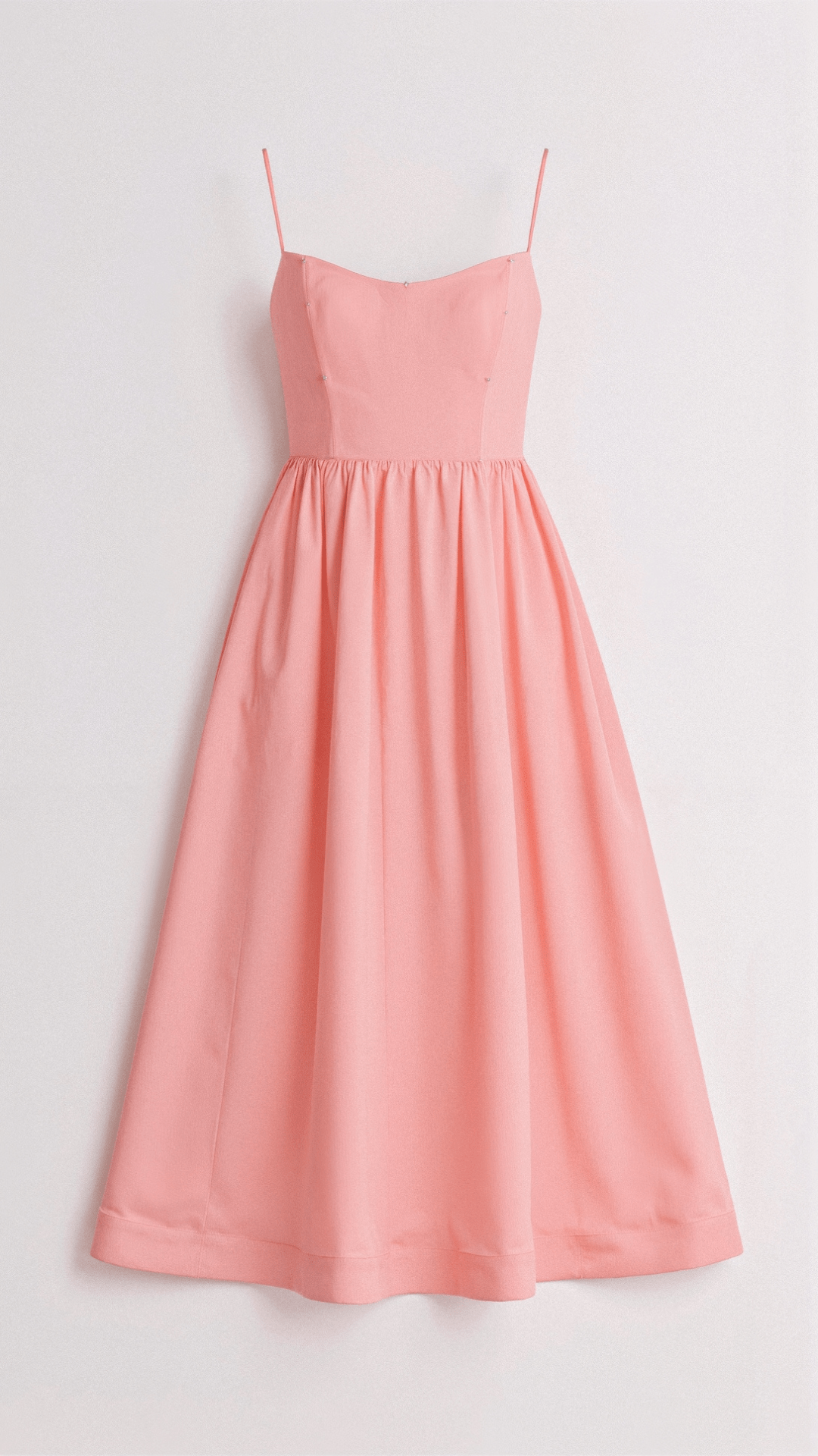 Pink Arabella women's A-line midi dress with spaghetti straps, flowing fabric.