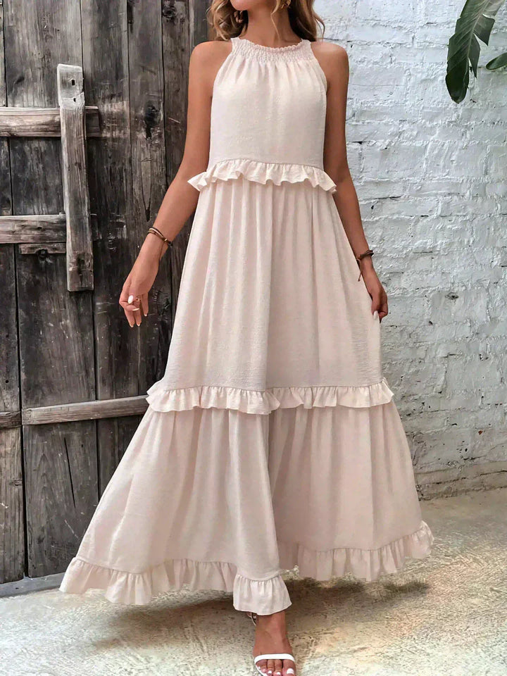 Quetzel | Graceful Halter Neck Ruffle Trim Dress