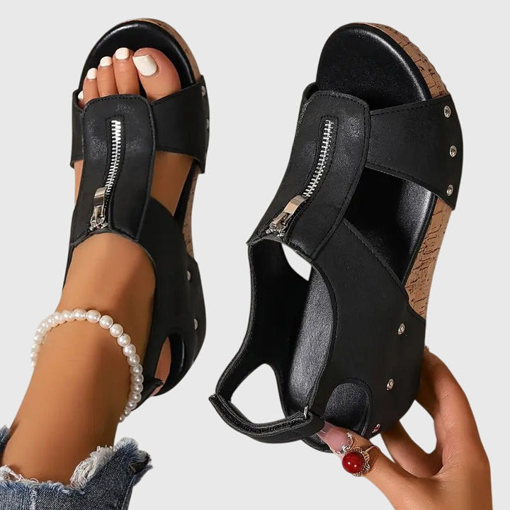 Marina | Women's Orthopedic Wedge Sandals with Front Zipper