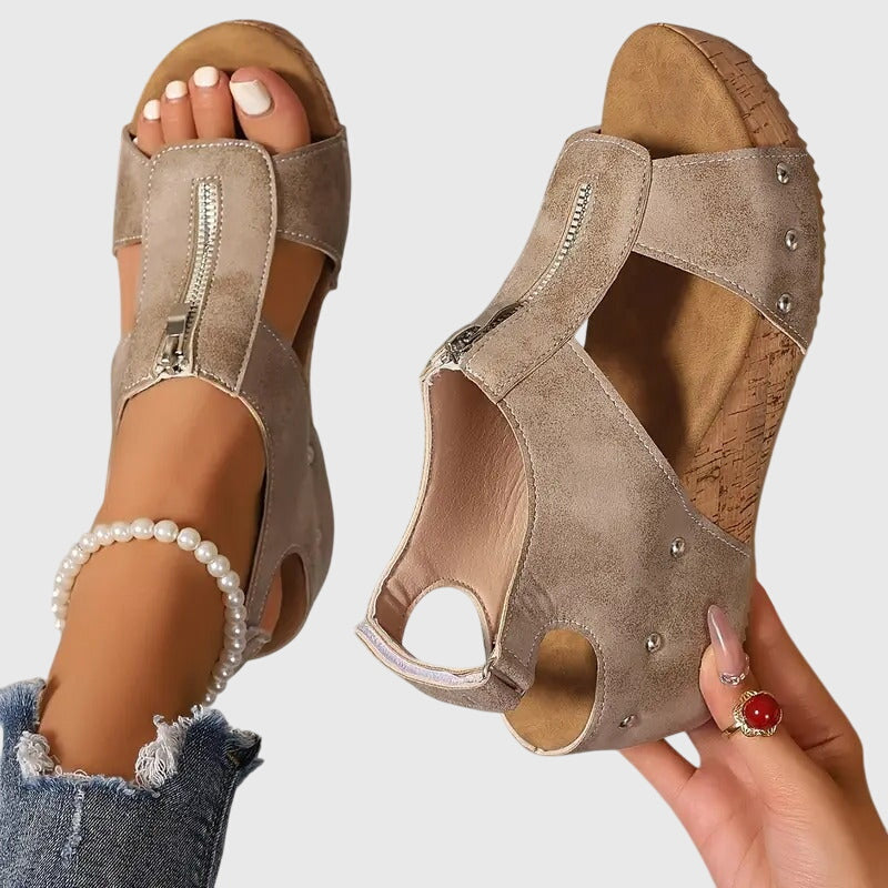 Marina | Women's Orthopedic Wedge Sandals with Front Zipper
