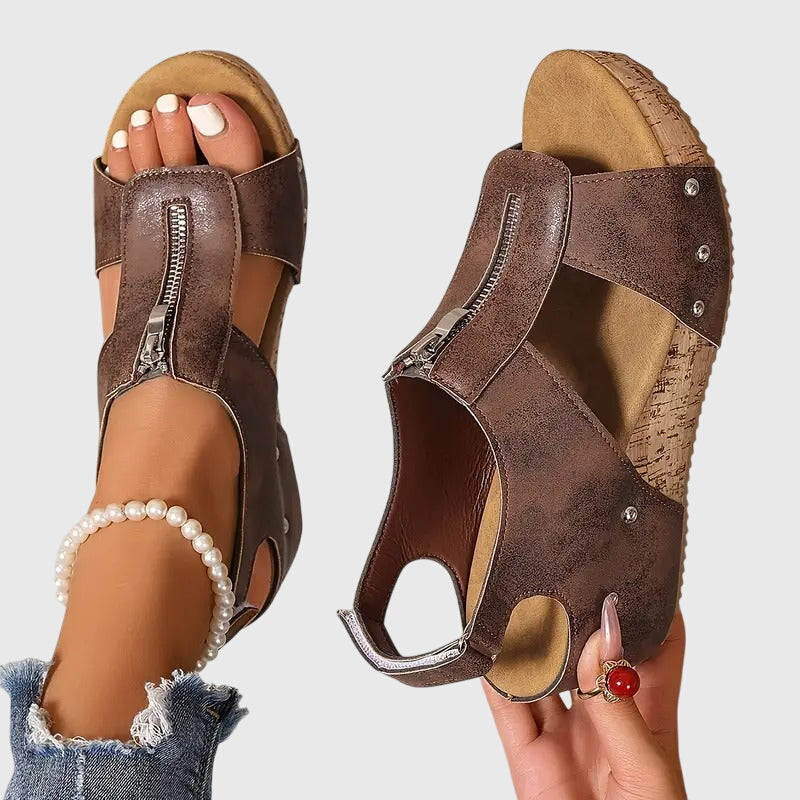 Marina | Women's Orthopedic Wedge Sandals with Front Zipper