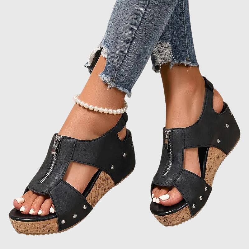 Marina | Women's Orthopedic Wedge Sandals with Front Zipper