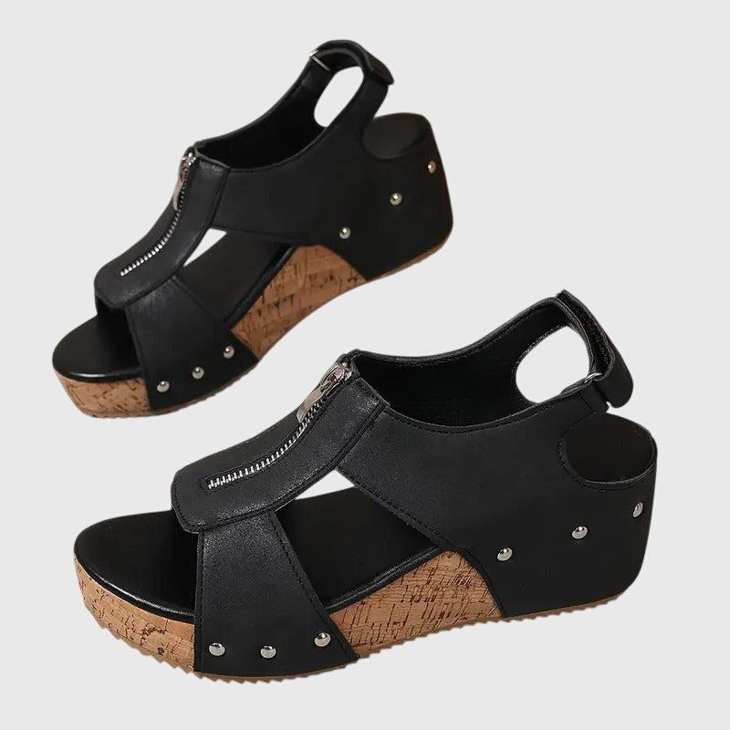Marina | Women's Orthopedic Wedge Sandals with Front Zipper
