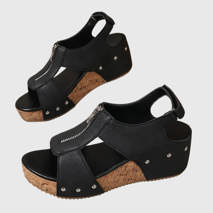 Marina | Women's Orthopedic Wedge Sandals with Front Zipper