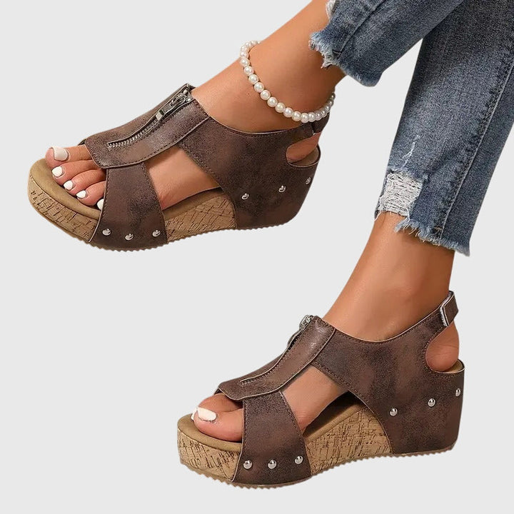 Marina | Women's Orthopedic Wedge Sandals with Front Zipper