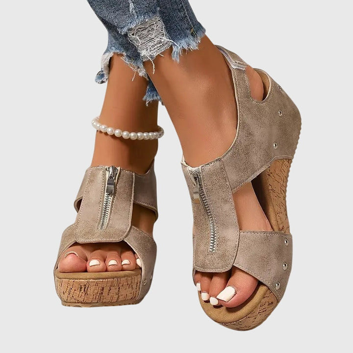 Marina | Women's Orthopedic Wedge Sandals with Front Zipper