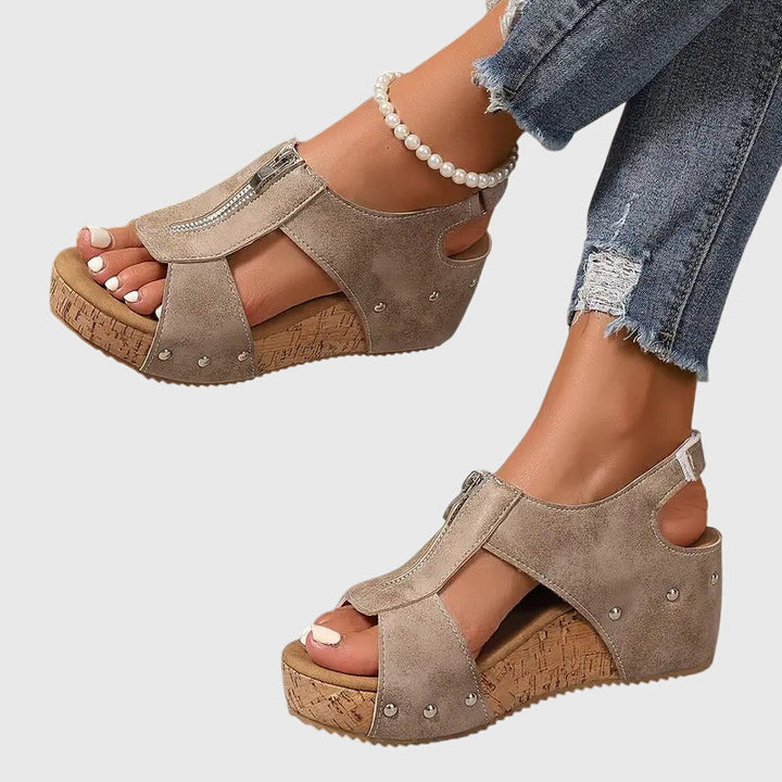Marina | Women's Orthopedic Wedge Sandals with Front Zipper