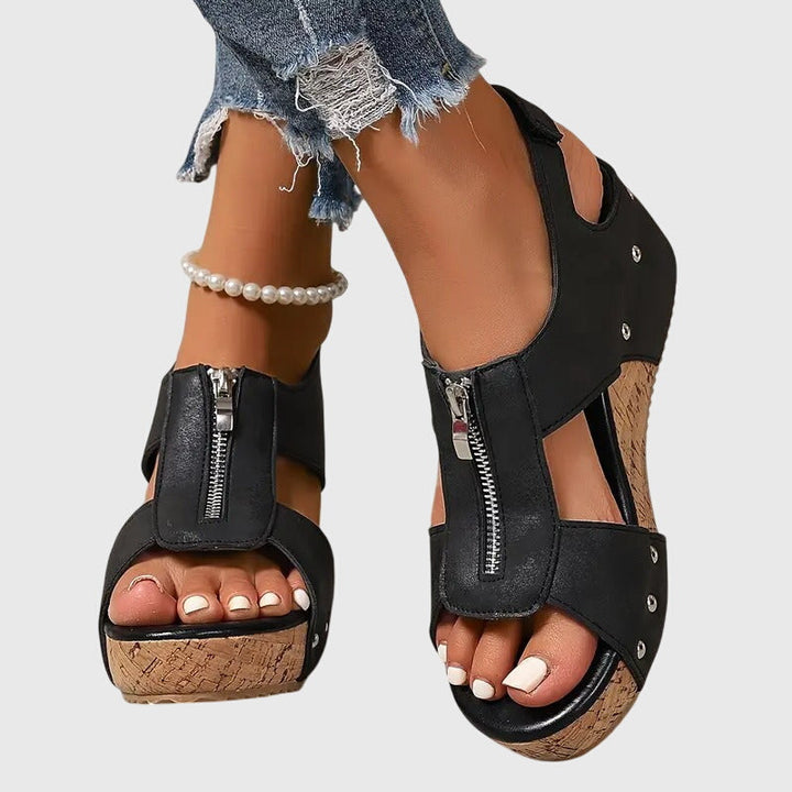 Marina | Women's Orthopedic Wedge Sandals with Front Zipper