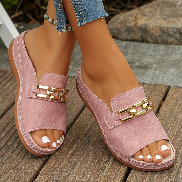Ella | Gold-Link Slide Sandals