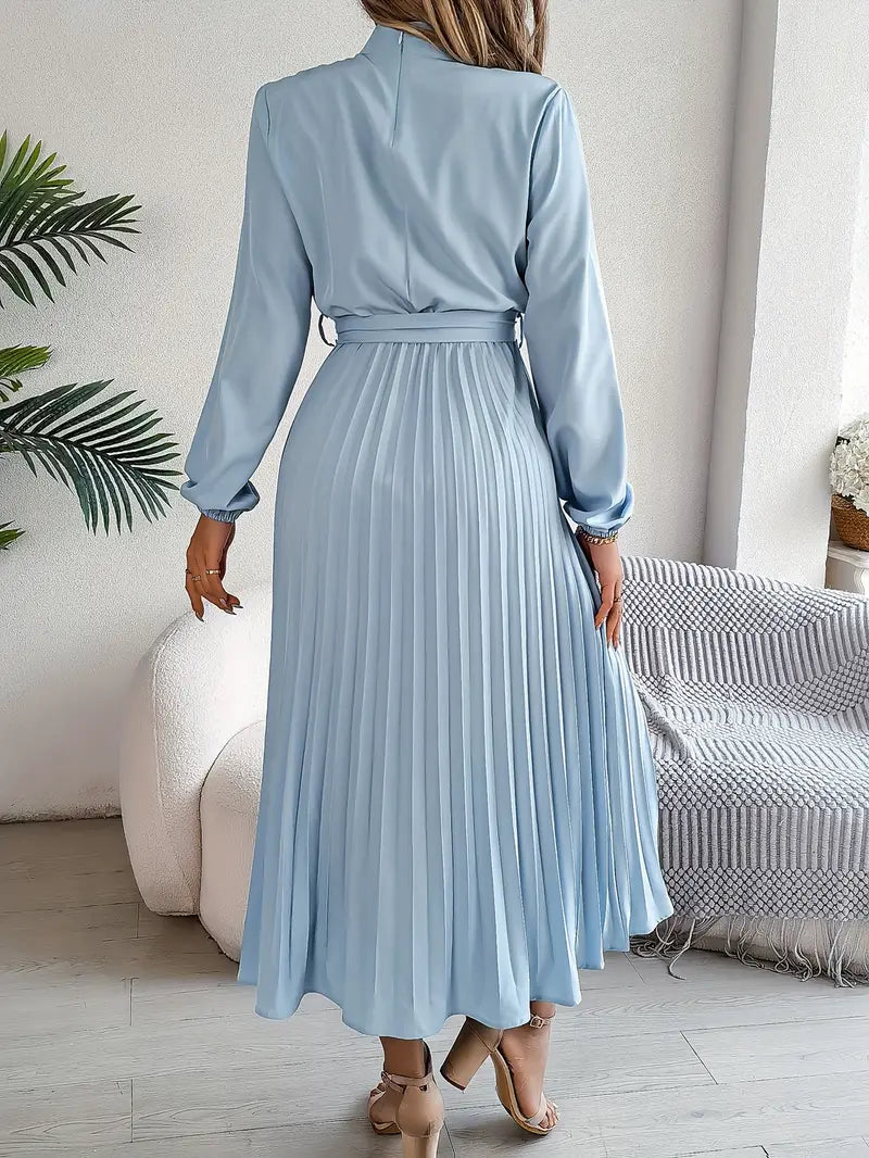 Amelia | Women's Long Sleeve Pleated Midi Dress with Belted Waist