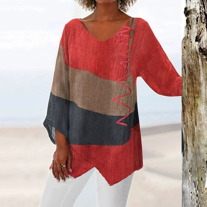 Lis | Stylish V-neck Color Block Top