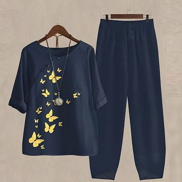 Yassi | Women's Printed Top and Wide Leg Pants Set