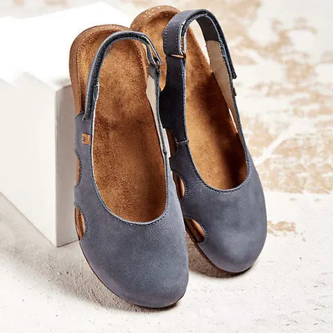 Isadora women's blue orthopedic closed-toe sandals with cushioned footbed and adjustable strap.