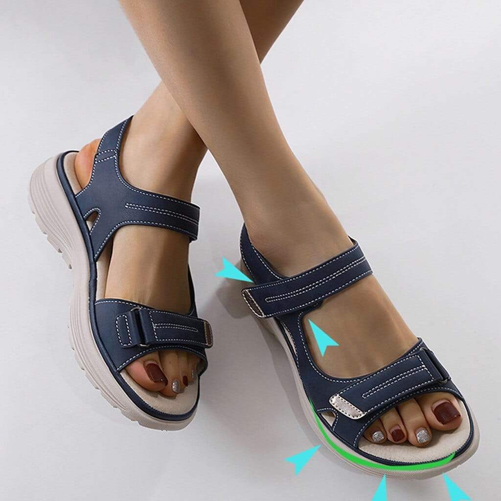 Kairi women's blue walking sandals with double straps and comfortable footbed.