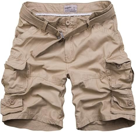 Men's Nolan belted cargo shorts in a versatile tan, featuring practical side pockets and a secure belt.
