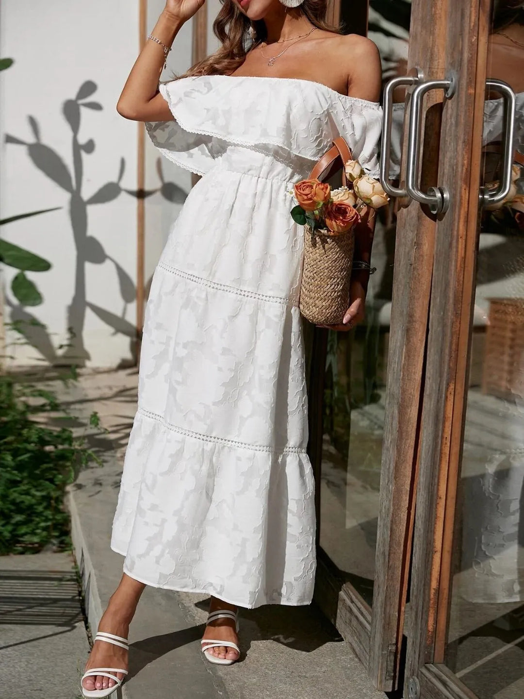 Elena | Women's Off Shoulder Tiered Maxi Wedding Guest Dress